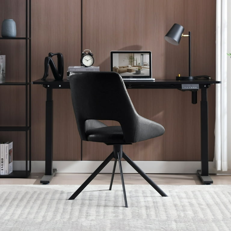 Black Faux Leather Task Chair Hollow Back Swivel Armless