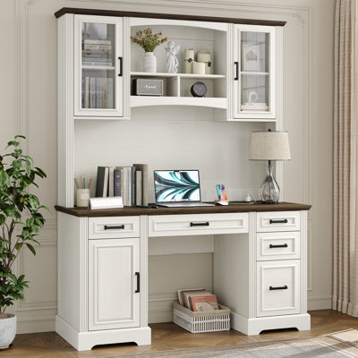 Black L-Shaped Computer Desk with Integrated Hutch