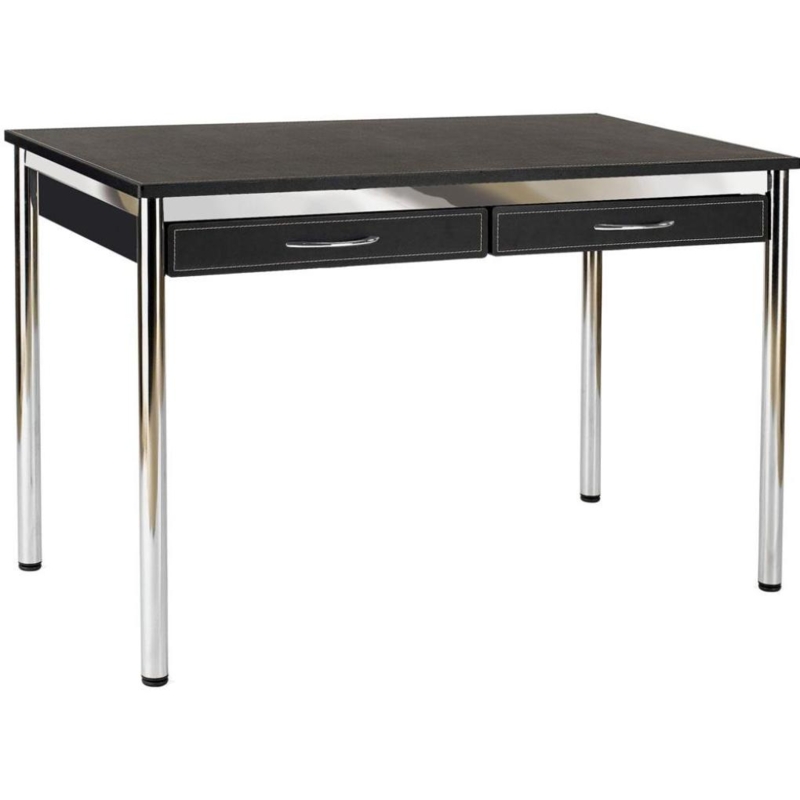 Black Leather-Like Writing Desk with Contrast Stitching and Chrome Legs