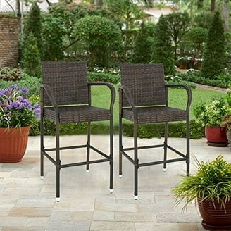 Black Mesh Fabric Outdoor Bar Stools Metal Frame Integrated Armrests