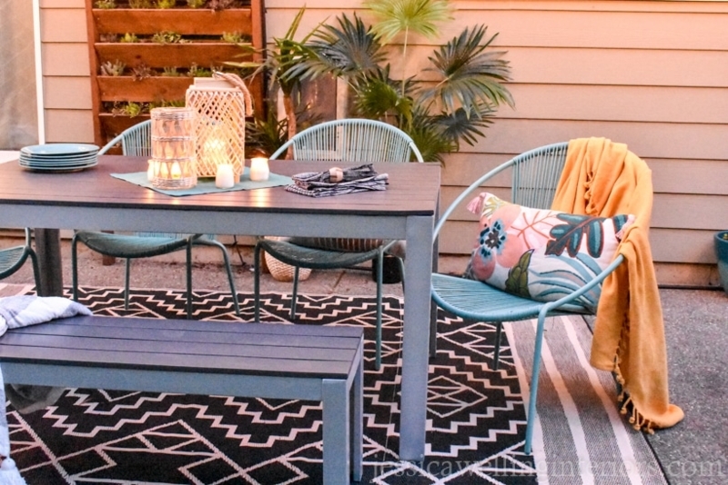 Black Metal Patio Dining Set Turquoise Pillows Patio Makeover