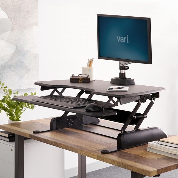 Black Two-Tier Workstation Riser, Matte Finish with Wide Keyboard Tray