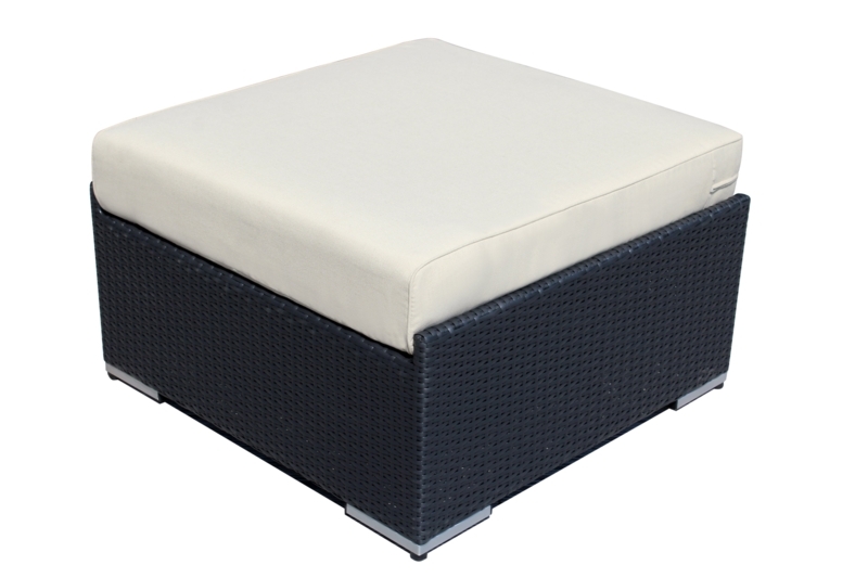 Black Wicker Outdoor Ottoman featuring Two-Tone Contrast Design