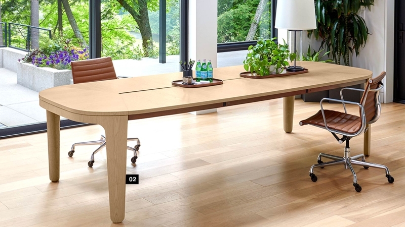 Boat Shaped Conference Table Wood Top Angled Black Metal Legs
