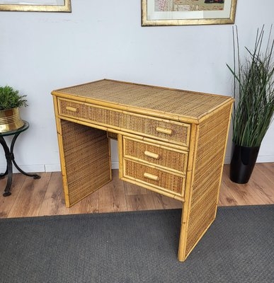 Bohemian Writing Desk with Bamboo Frame and Glass Top