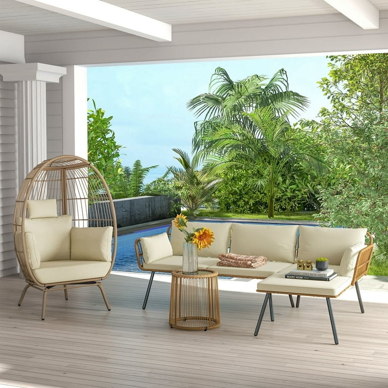 Boho Outdoor Patio Furniture Set with Woven Egg Chair.