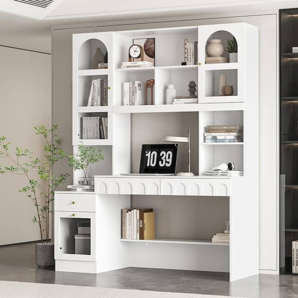 Bookcase with Desk, Glass-Front Display, Tall Profile