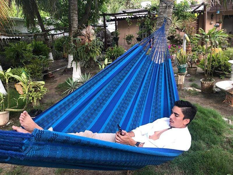Brazilian Style Hammock Navy Black Stripes Double Width Woven Fabric