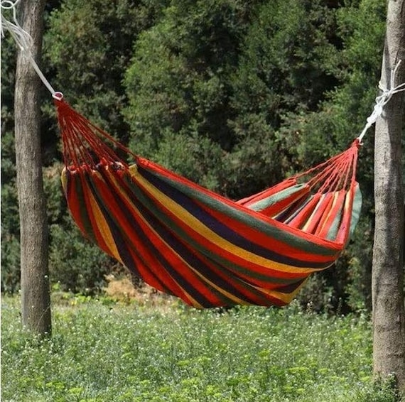 Brazilian Style Hammock with Knotted Ends and Macrame Fringe Trim