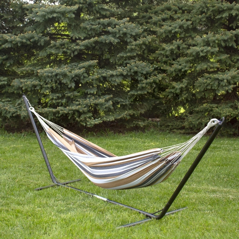 Brazilian Style Hammock with Neutral Stripes and Knotted Ends