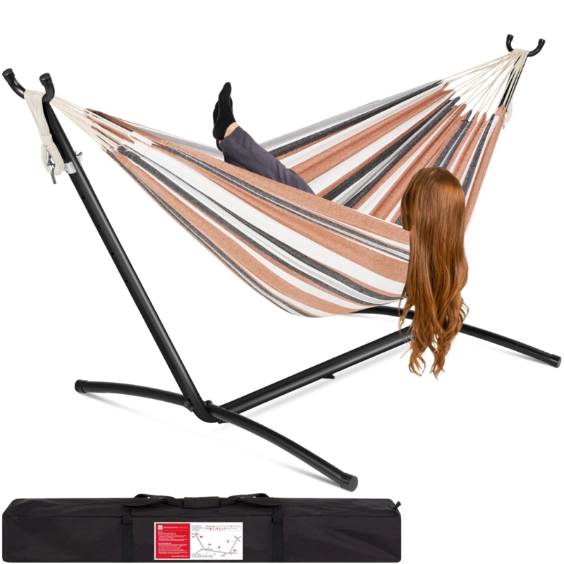 Brazilian Style Hammock with Stand, Ocean Stripe, Cotton