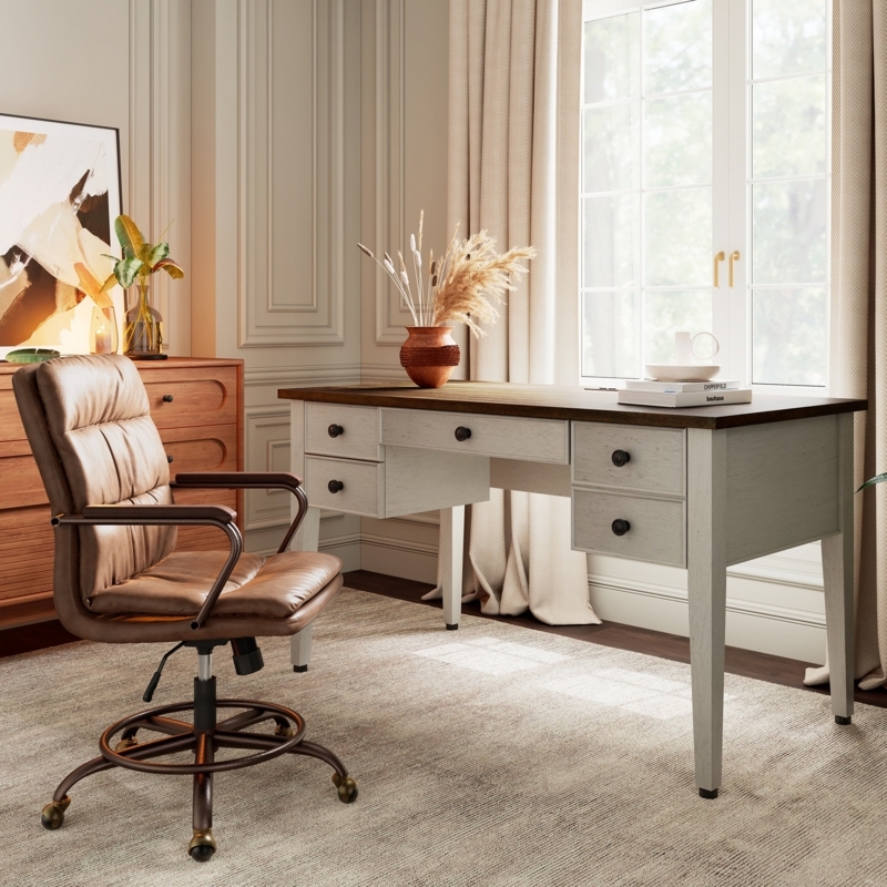 Bright Home Office Desk with X-Brace Legs and Drawers