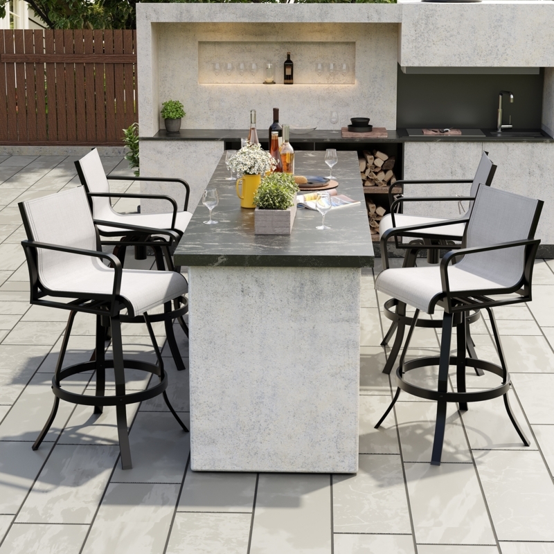 Bronze Outdoor Bar Stool All-Weather Mesh Set of 4 Poolside Seating