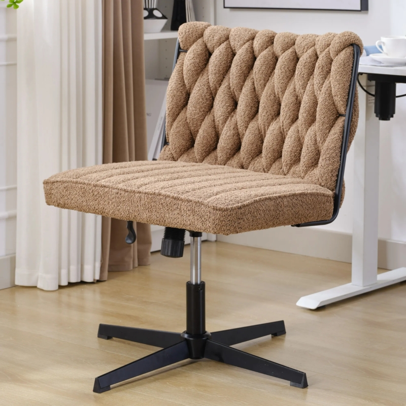 Brown Channel Tufted Task Chair Stationary Star Base Fabric