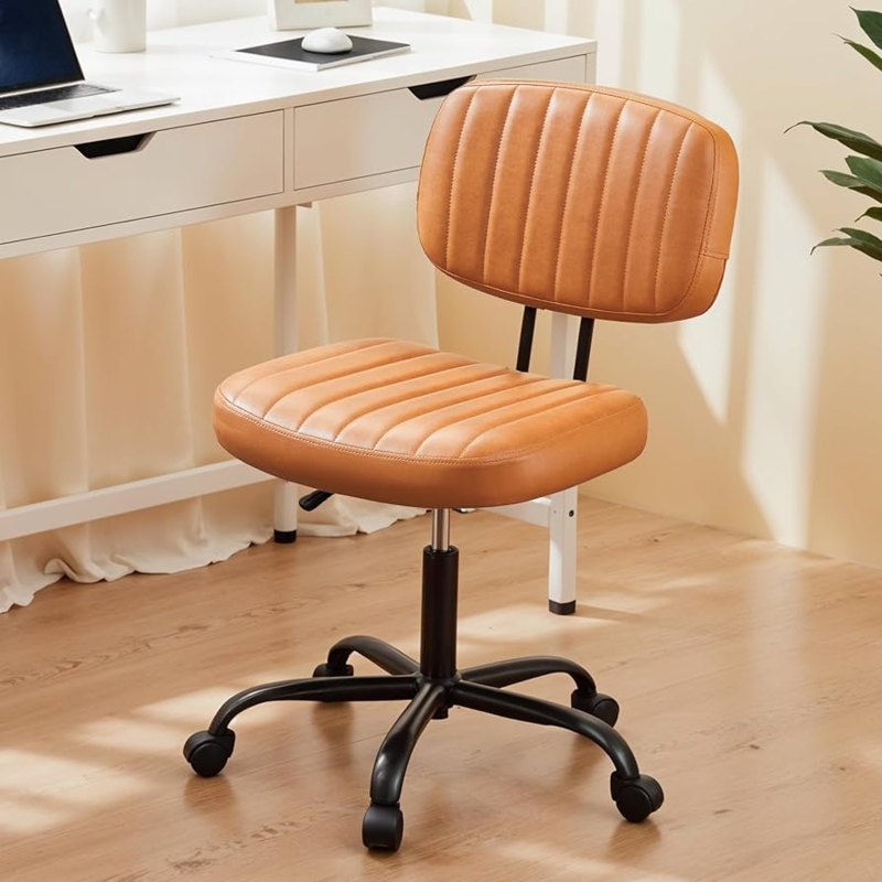 Brown Faux Leather Office Chair with Matte Black Base
