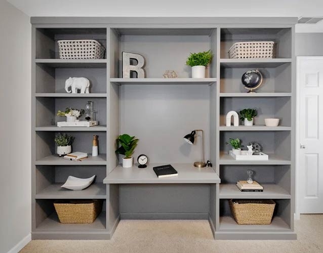 Built-In Bookcase, Floor-to-Ceiling, Integrated Desk