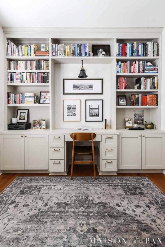 Built-In Unit, Navy Blue with Natural Wood Desktop