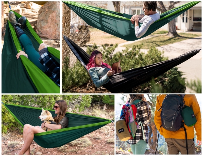 Camping Hammock, Attached Pouch with Tree Straps, Two-Tone Green Gear