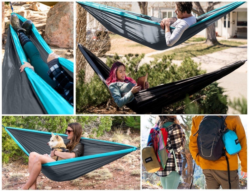 Camping Hammock, Dual Tone Fabric with Straps, Portable Outdoor Gear