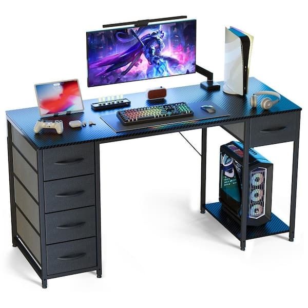 Carbon Fiber Surface Gaming Desk with T-Legs and Monitor Stand