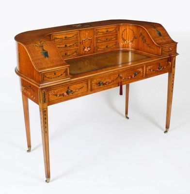 Carlton House Desk Floral Painted Motifs Antique Satinwood