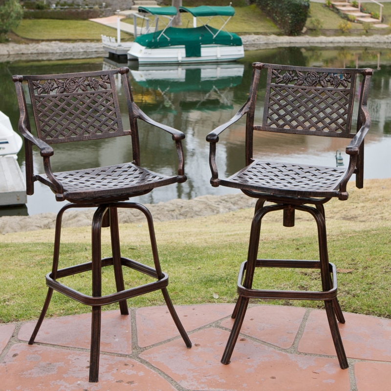 Cast Aluminum Bar Stool, Swivel Mechanism with Ornate Scrollwork