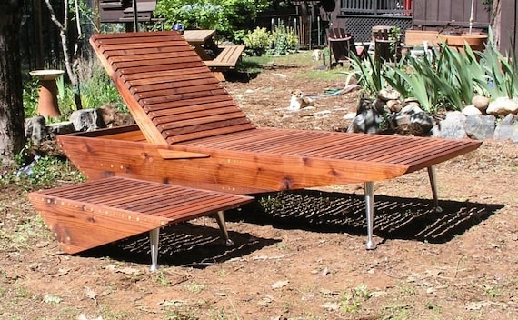 Chaise Lounge Redwood Slats with Black Piping and Adjustable Backrest