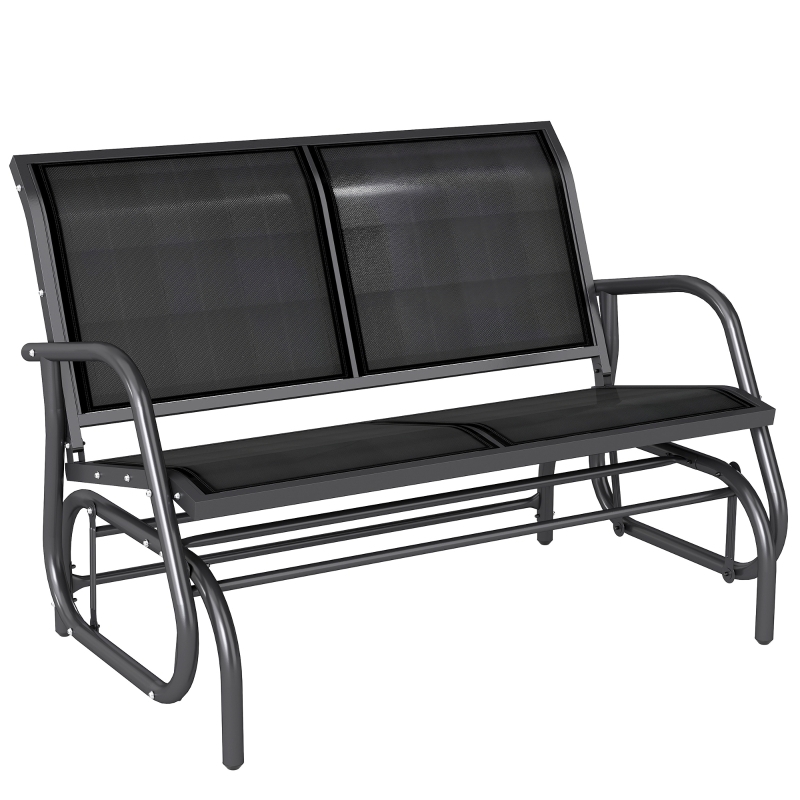Charcoal Grey Mesh Outdoor Glider Bench with Matte Black Frame
