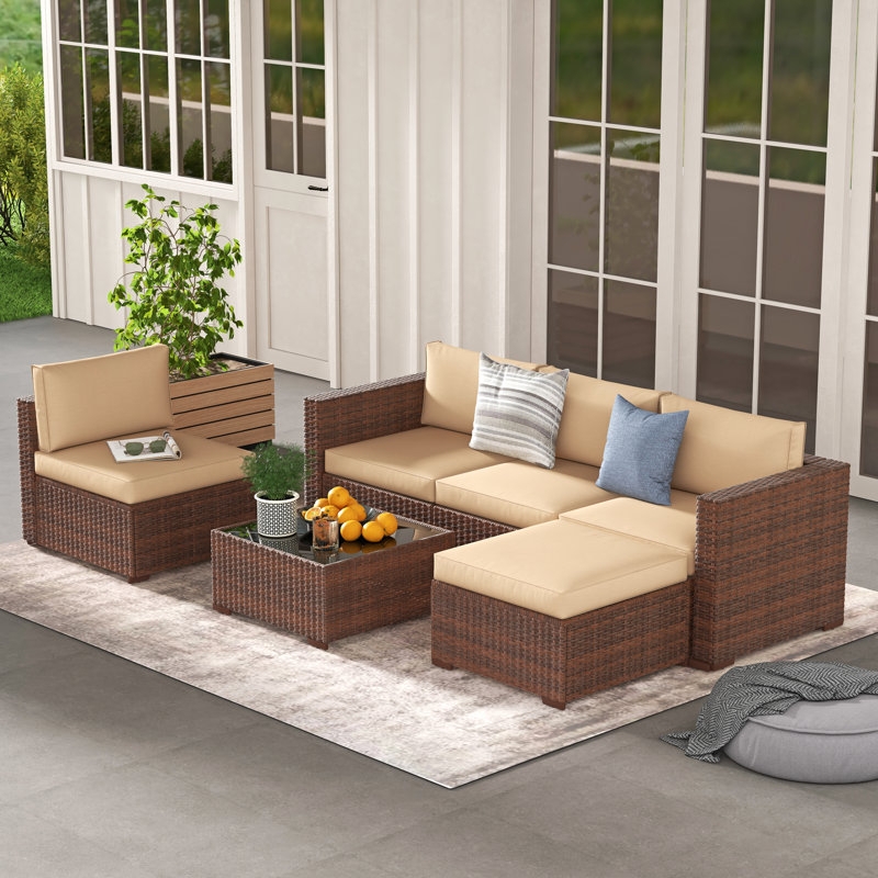 Charcoal Grey Patio Seating Set with Deep Seating and Brown Wicker Base