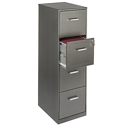 Charcoal Metal Vertical File Cabinet, 4-Drawer Secure Document Storage with Integrated Pulls