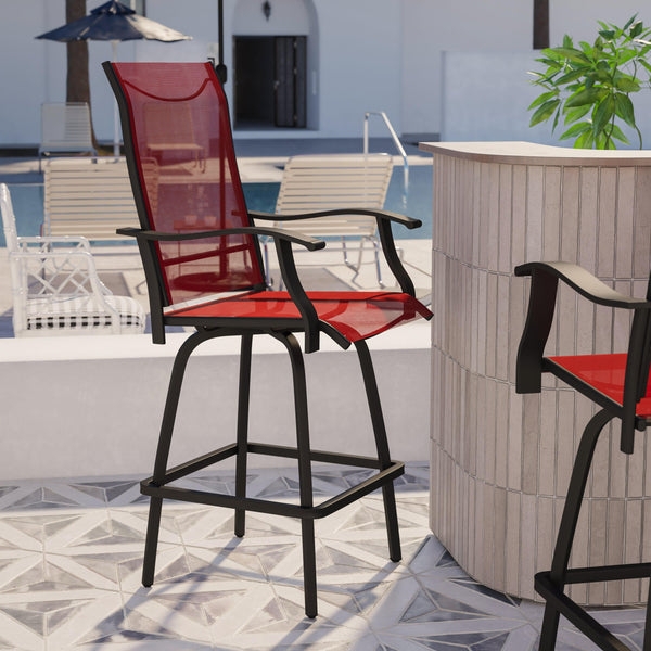 Charcoal Outdoor Bar Stool Swivel Mechanism Textilene Mesh Patio