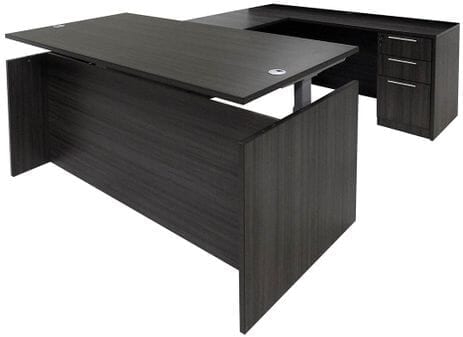 Charcoal U-Shaped Executive Desk with Height-Adjustable Front Section