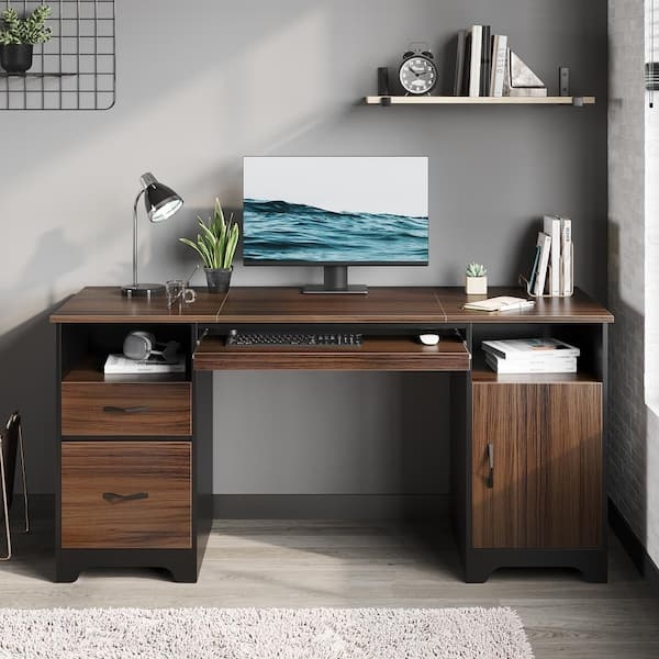 Cherry Wood Writing Desk With Keyboard Tray And Multipurpose Storage