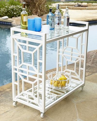 Chinoiserie Bar Cart with Bamboo Inspired Frame and Glass Tiers