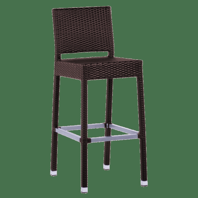 Chocolate Brown Outdoor Bar Seating, Woven Texture, Slender Dark Frame