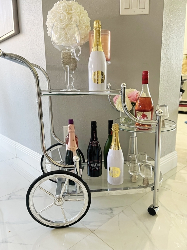 Circular Bar Cart with Modern Glam Style and Silver Finish
