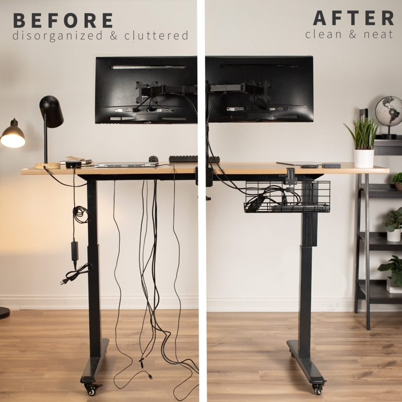 Clamp-On Metal Mesh Cable Management Trays for Desk Organization