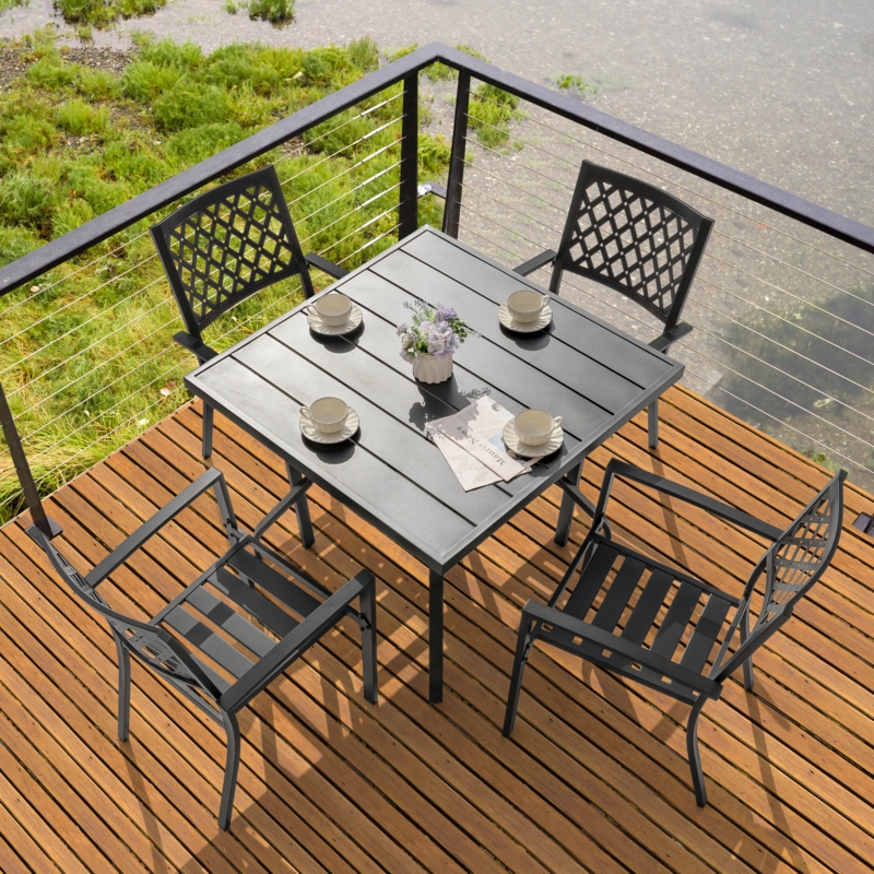 Classic 5-Piece Outdoor Dining Set: Metal Lattice Back Square Table