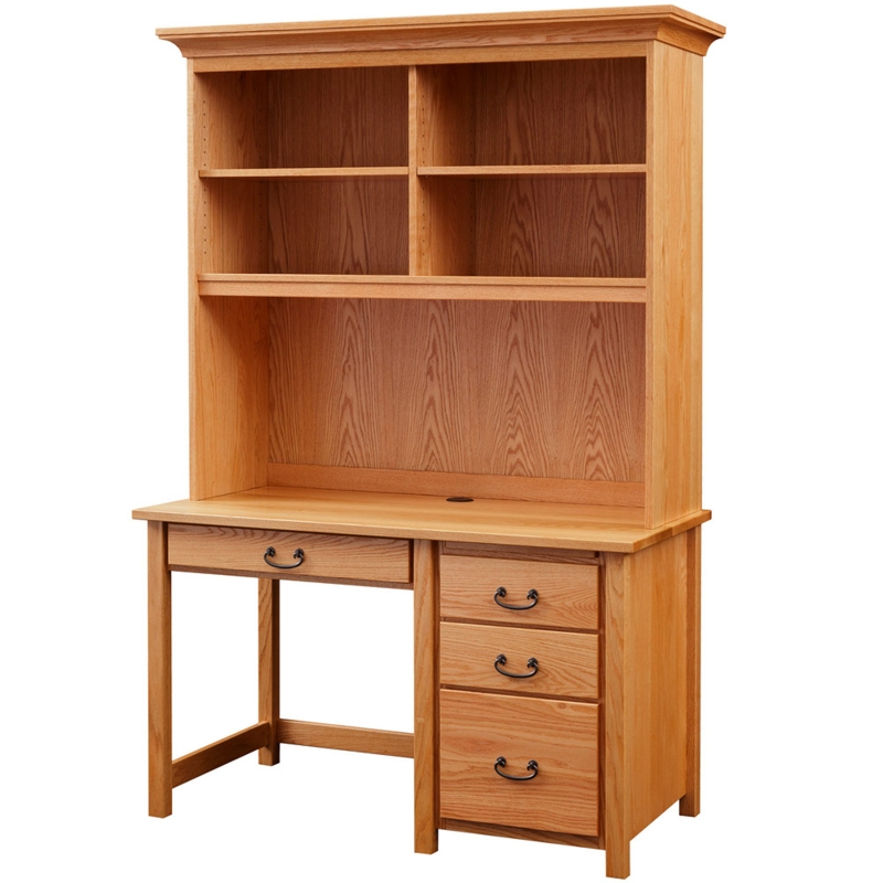 Classic Computer Desk, Wood with Open Hutch & Single Pedestal