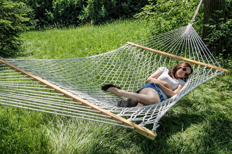 Classic Cotton Rope Hammock Natural Wood Spreader Bar Woven Texture