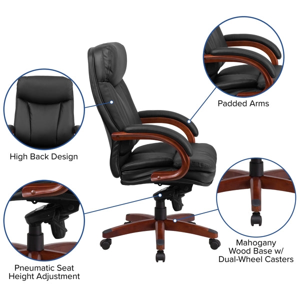 Classic Executive Office Chair with Mahogany Wood Base and Padded Arms