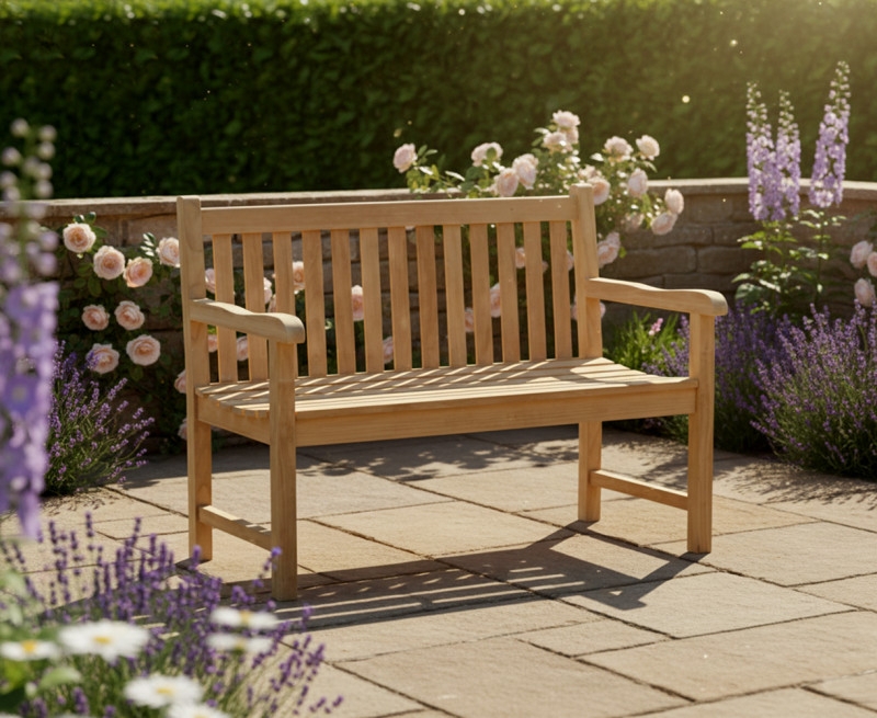 Classic Honey Brown Wood Garden Bench with Curved Backrest Design