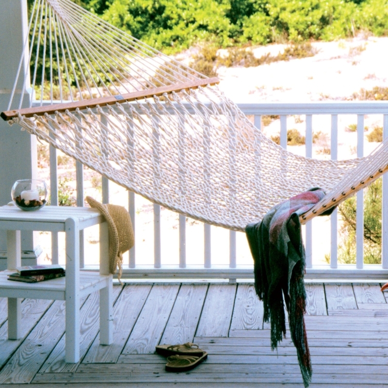 Classic Rope Hammock Cotton Curved Spreader Bars Coastal Deck Styling