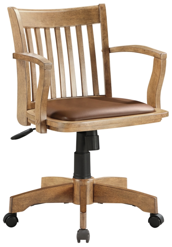 Classic Wooden Banker's Chair Fruitwood Finish Black Seat