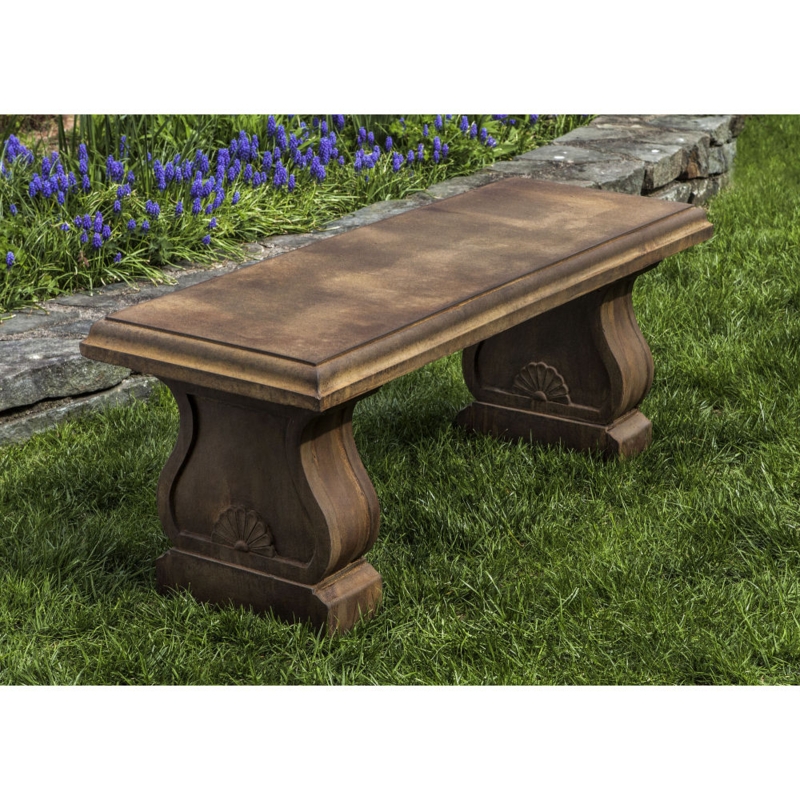Classical Garden Bench with Curved Silhouette and Stone Like Material
