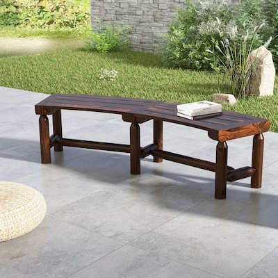 Classical Patio Bench, Scrolled Backrest Design, Black Metal Finish