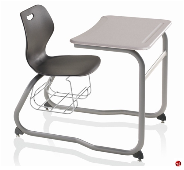Classroom Chair Desk Combo Sled Base Swivel Tablet Arm Integrated Book Rack