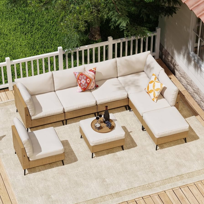 Coastal 8-Piece Sectional Sofa with High-Contrast Palette