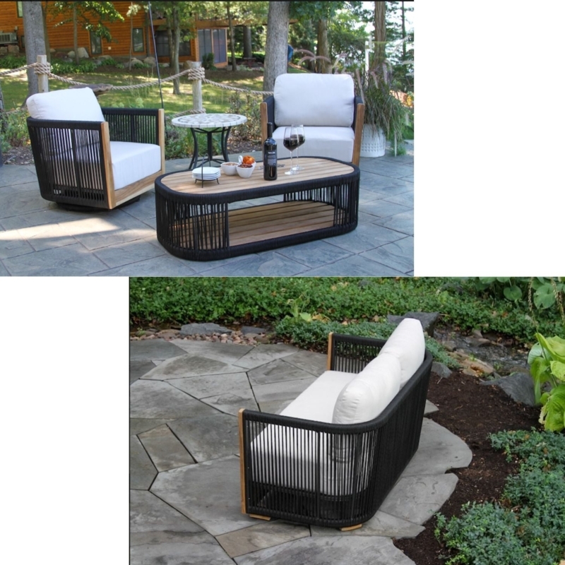 Coastal Black Rope Patio Set, Teak Like Base & Mixed Material Design