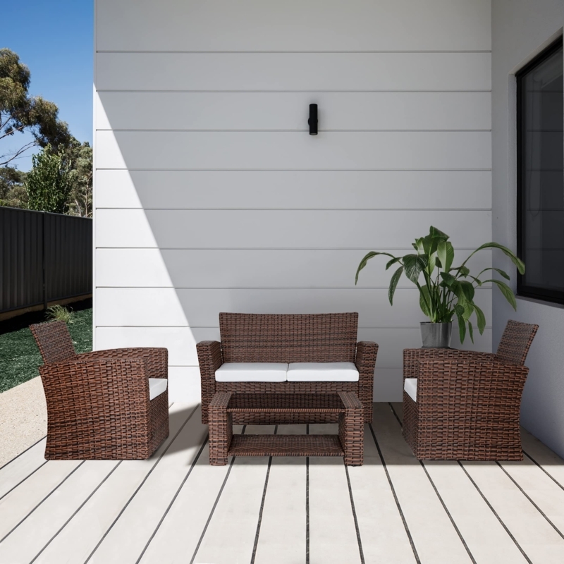 Coastal Brown Wicker Patio Group with Smoked Glass Top